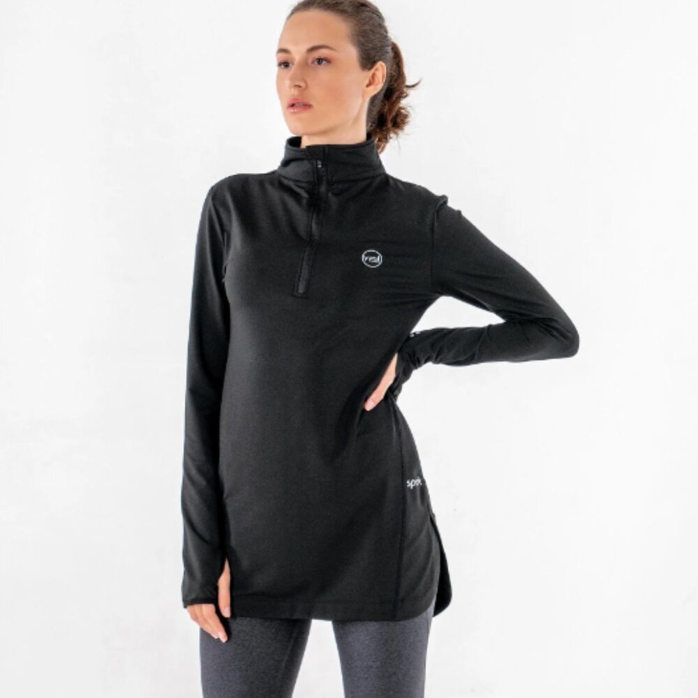 Veil Garments Modest Activewear Spark Half-Zip Tunic Black Size XXL